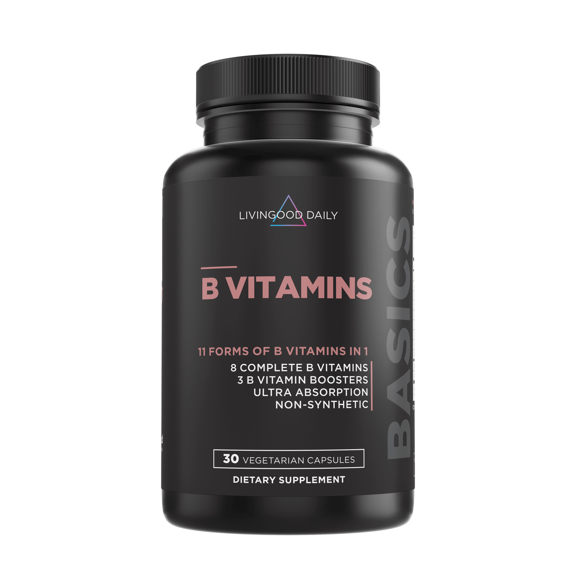 LivingGood Daily B Vitamins Supplement Bottle Vegetarian Capsules Dietary Non-Synthetic