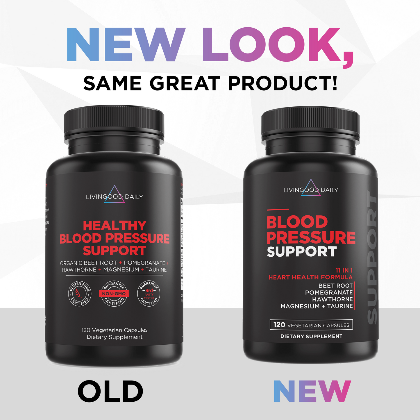 Blood pressure support supplements new and old packaging design comparison