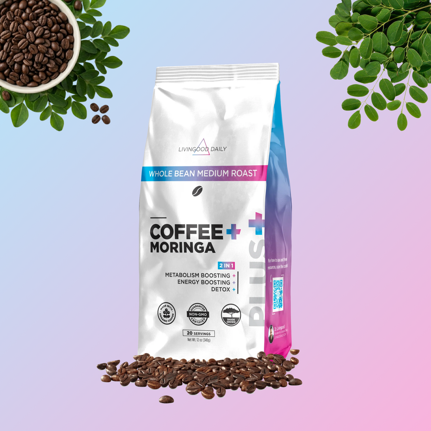 Livingood Daily Coffee + Moringa Whole Bean Medium Roast