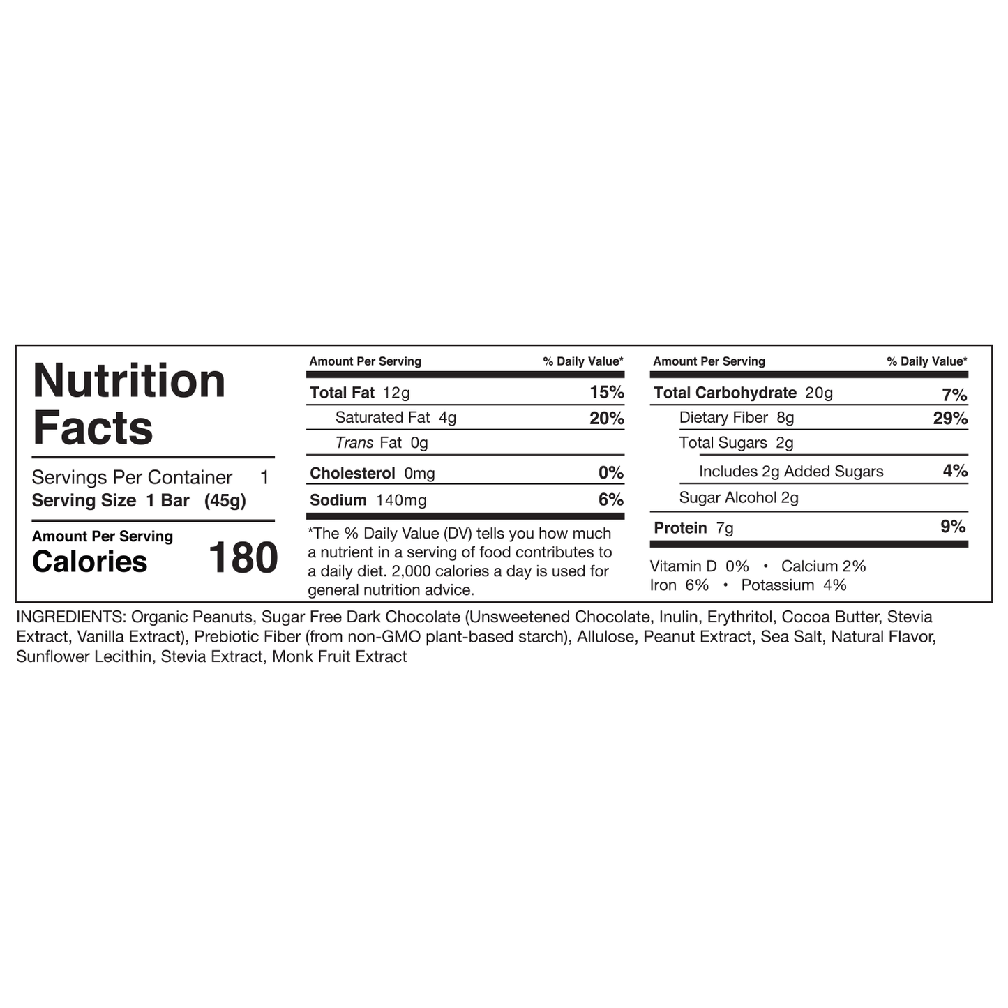 nutrition facts label chocolate bar dietary information ingredients list