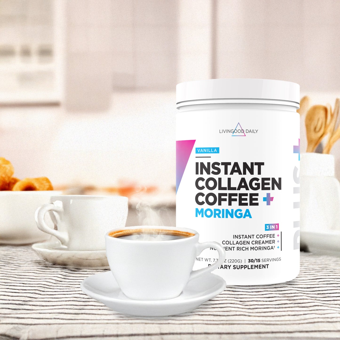 Livingood Daily Instant Vanilla Collagen Coffee + Moringa