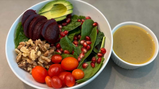 Salmon + Beets Power Bowl w/ Dressing