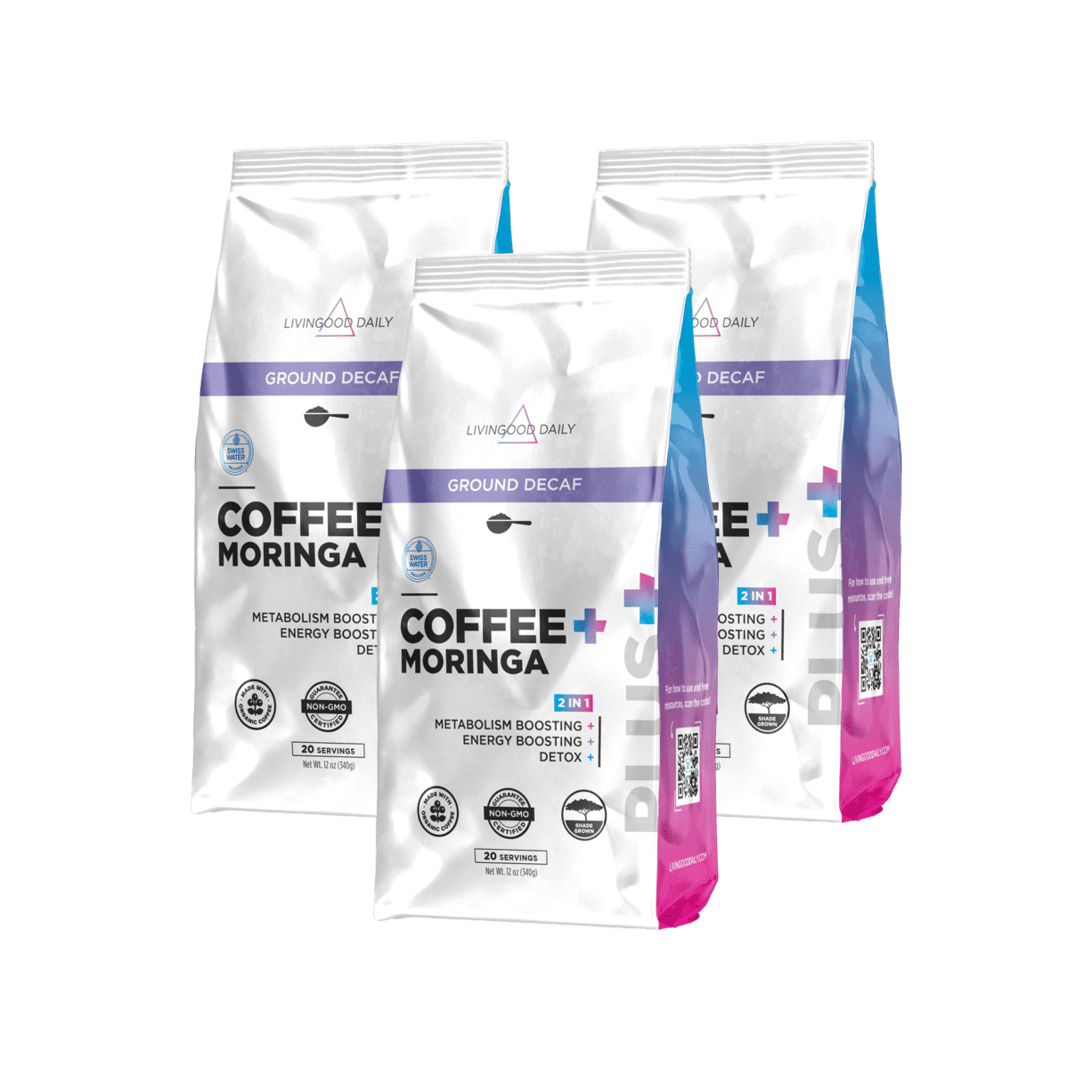 Livingood Daily Coffee + Moringa Ground Swiss Water Decaf - (3-Pack)