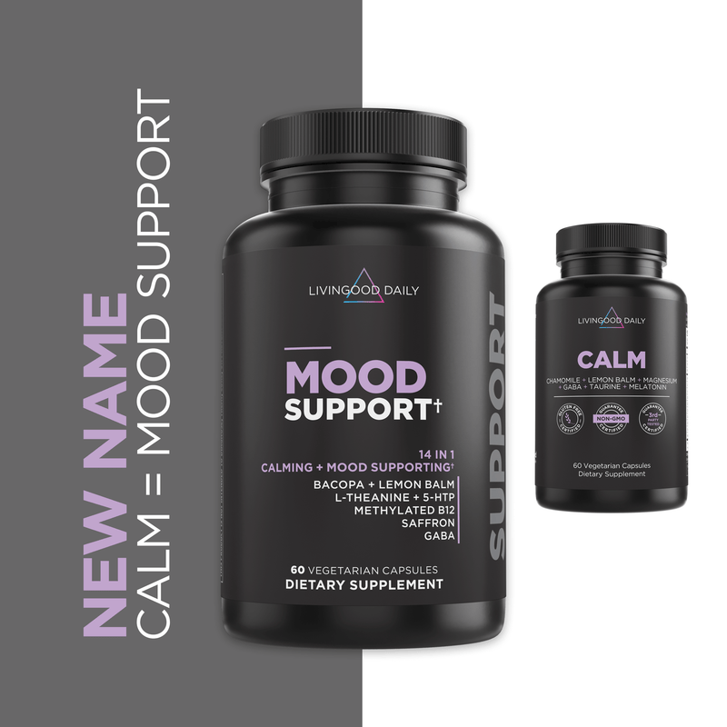 Mood Support supplement bottles dietary health capsules