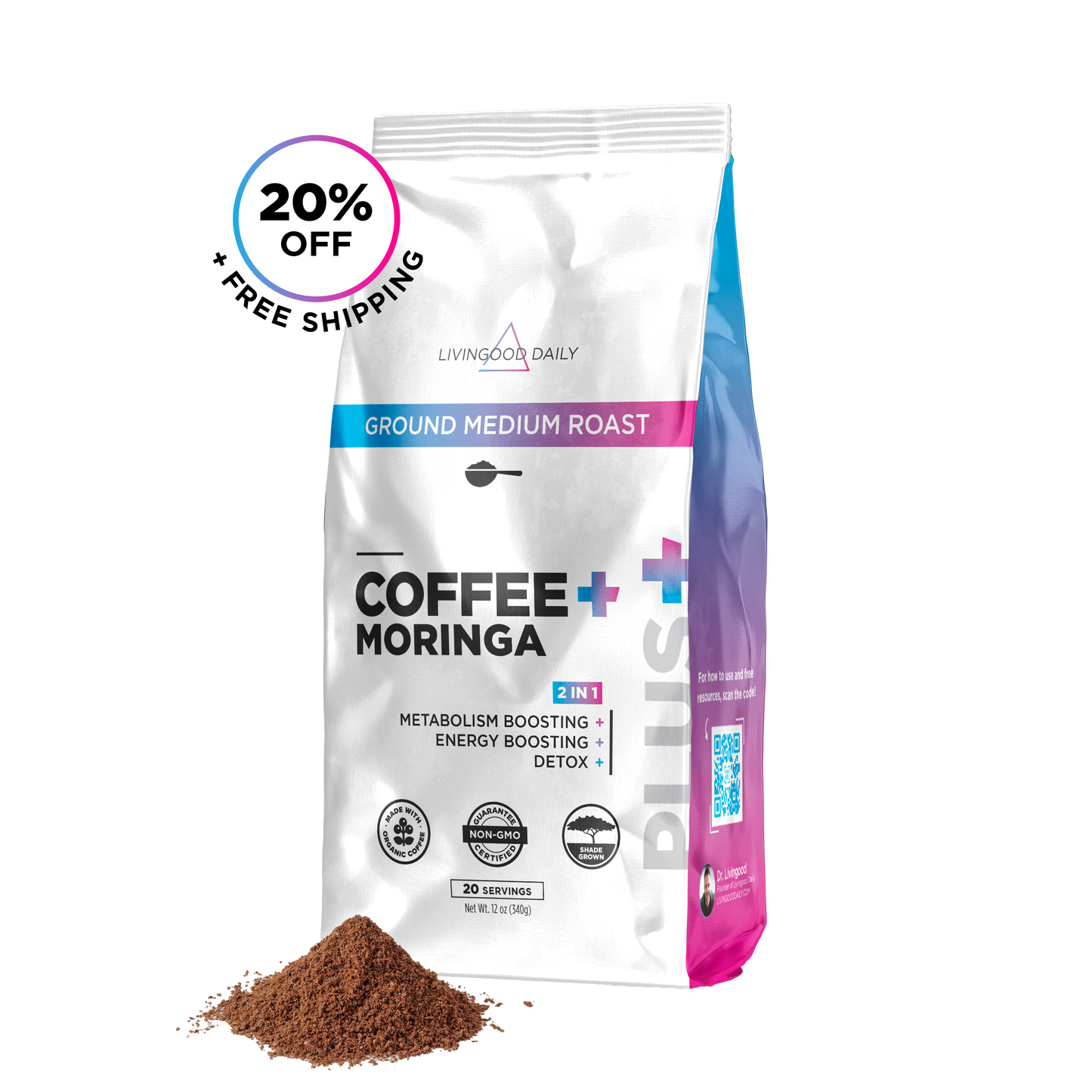 Livingood Daily Coffee + Moringa Ground Medium Roast - 1 Pack