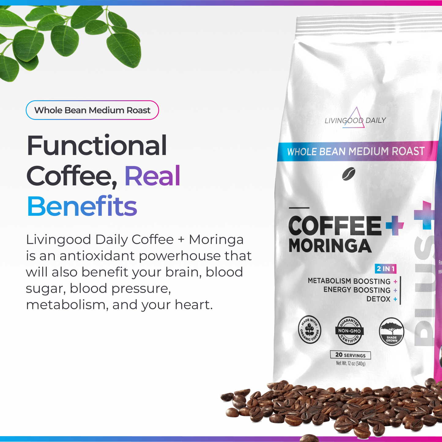 Livingood Daily Coffee + Moringa Whole Bean Medium Roast