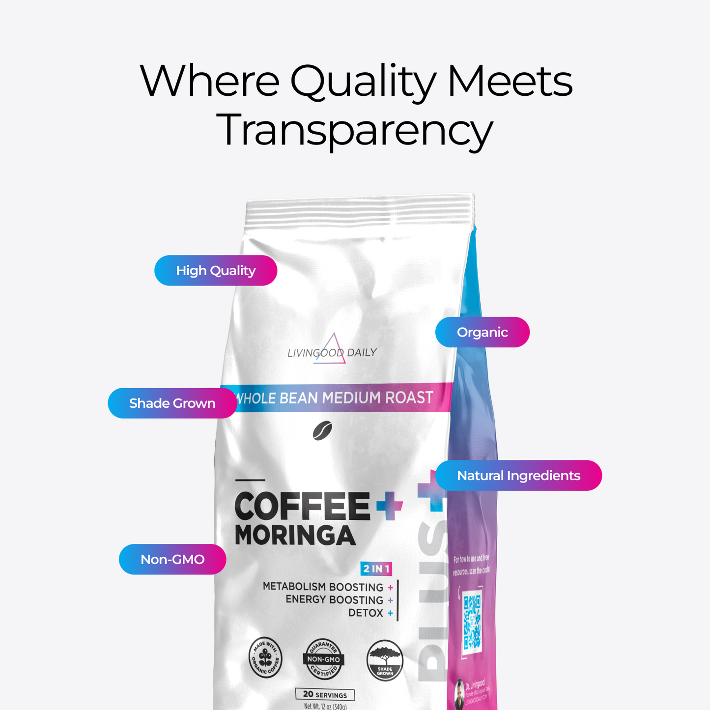 Livingood Daily Coffee + Moringa Whole Bean Medium Roast