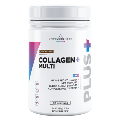 Livingood Daily Collagen Plus Multi dietary supplement chocolate flavor grass-fed gluten-free non-GMO