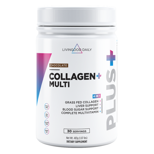 Livingood Daily Collagen Plus Multi dietary supplement chocolate flavor grass-fed gluten-free non-GMO