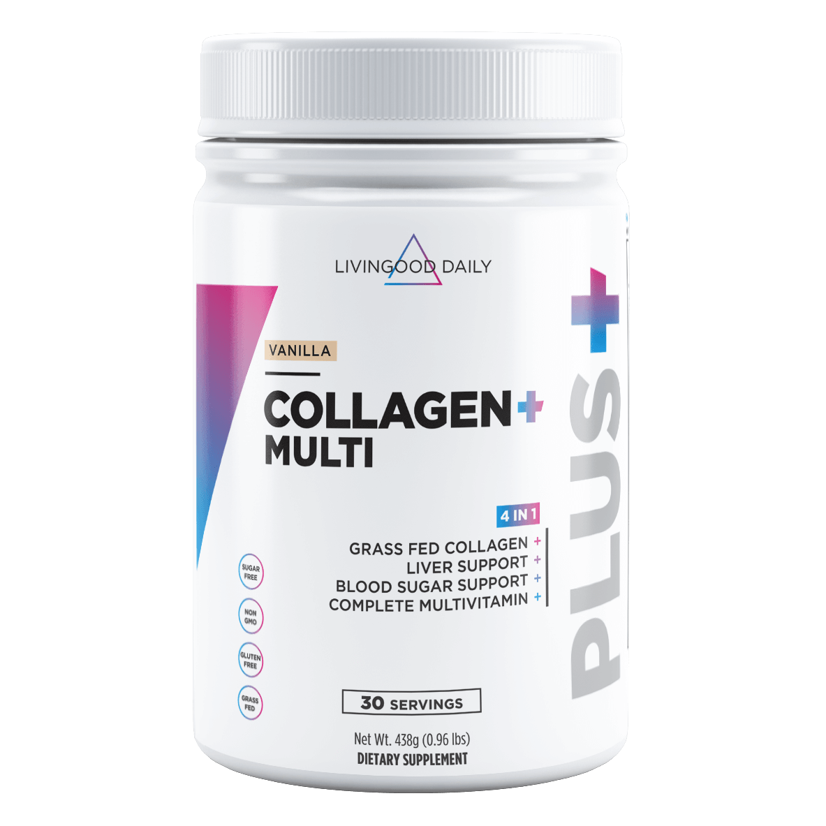 LivingGood Daily Collagen Multi Plus Vanilla Dietary Supplement Jar