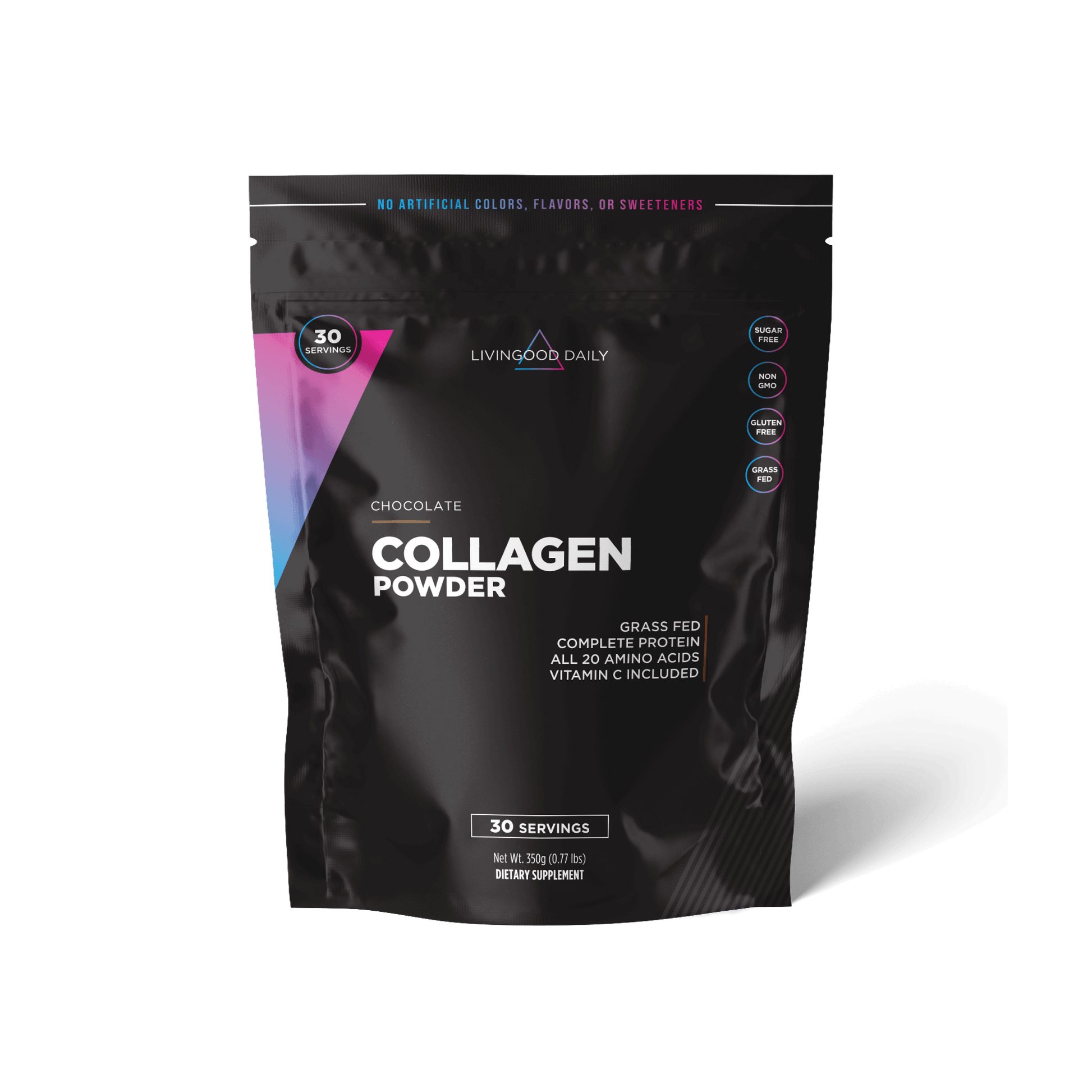 Chocolate collagen powder dietary supplement packaging