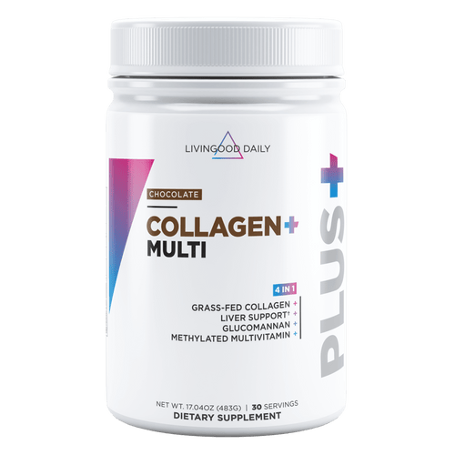 LivingGood Daily Collagen+ Multi Chocolate flavor dietary supplement jar