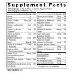 Nutritional supplement facts label with vitamins and minerals information.