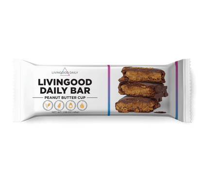 LivingGood Daily Bar peanut butter cup flavor protein bar packaging