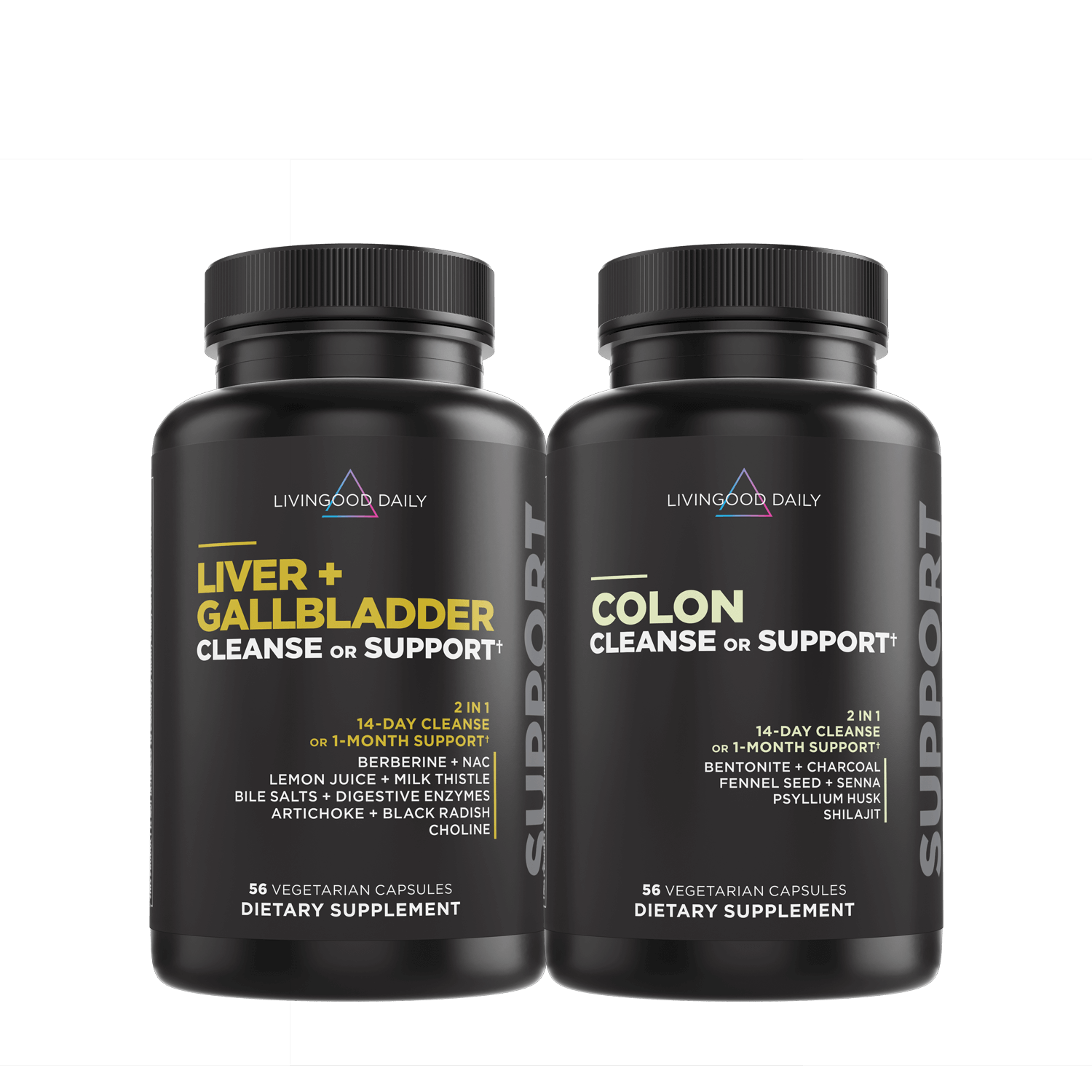 Livingood Daily dietary supplements liver gallbladder colon cleanse support bottles