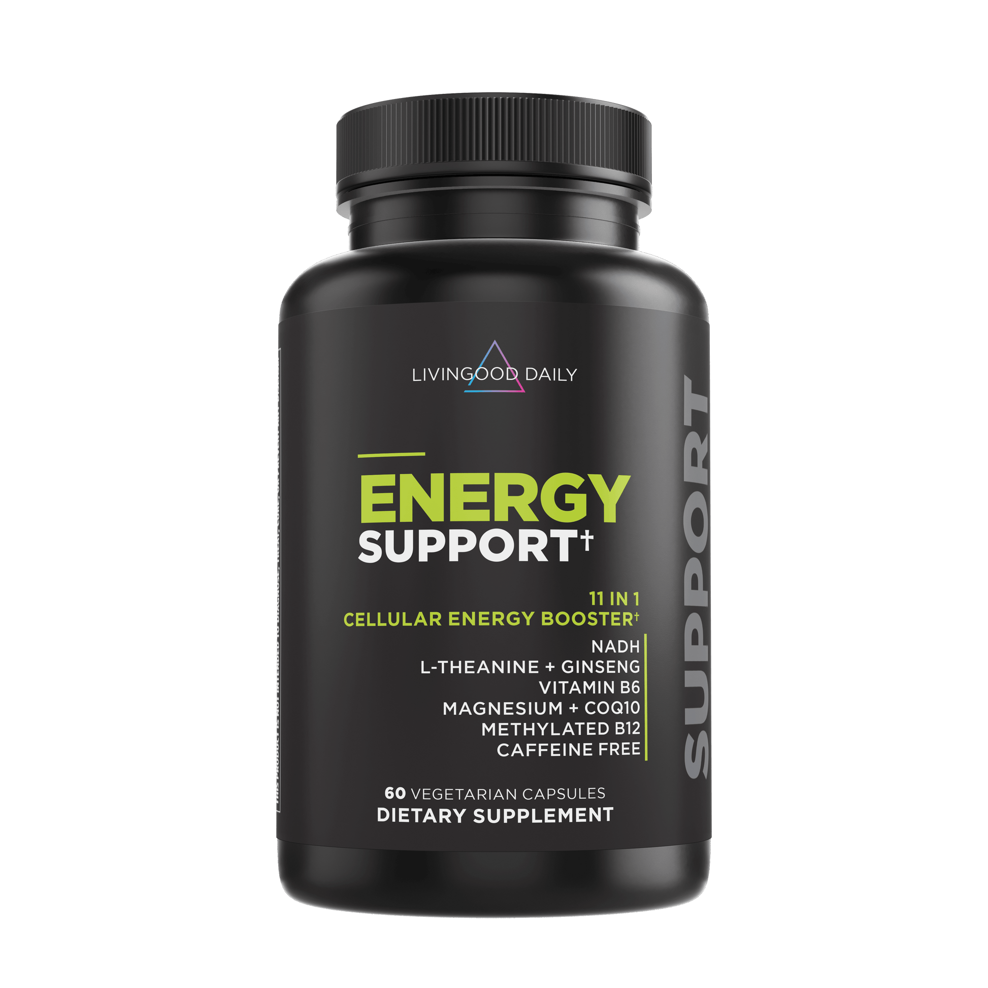 Livingood Daily Energy Support supplement bottle with ingredients label