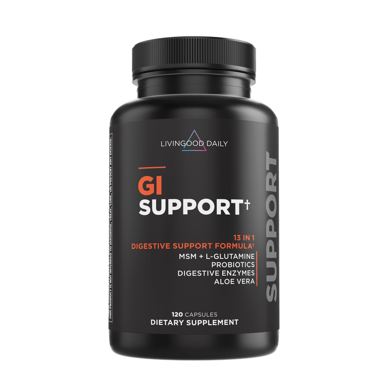 Livingood Daily GI Support supplement bottle with digestive support formula