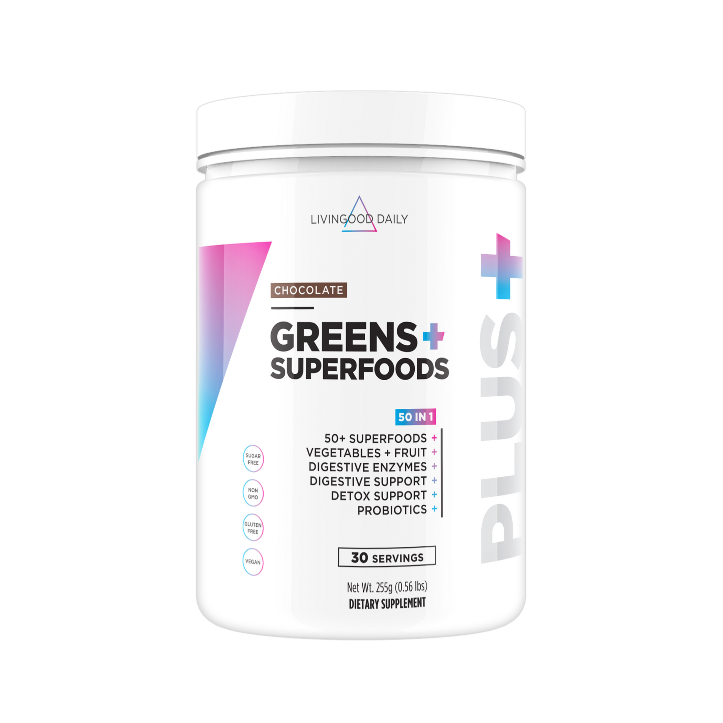 Livingood Daily Greens Superfoods Chocolate Flavor Dietary Supplement Jar