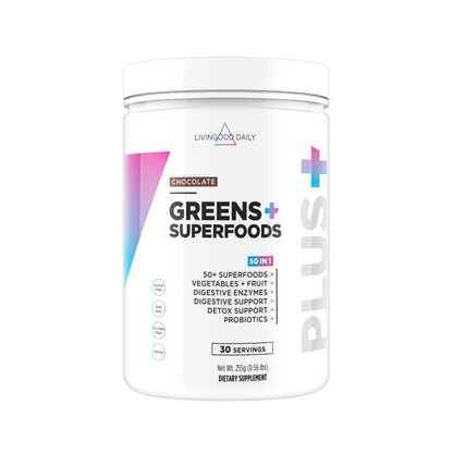 Livingood Daily Greens Superfoods Chocolate Flavor Dietary Supplement Jar