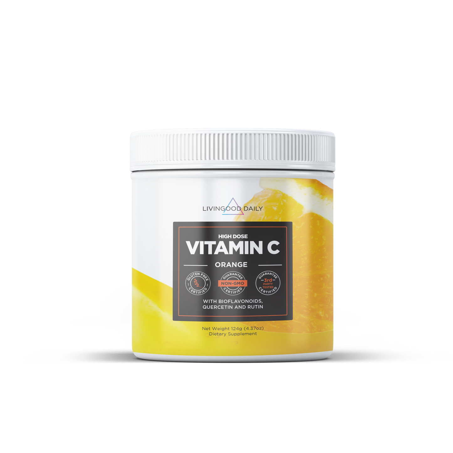 High dose Vitamin C orange flavor dietary supplement container