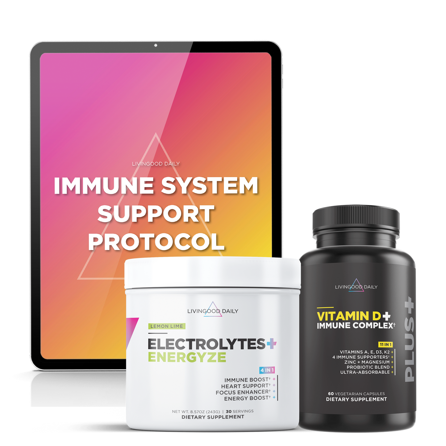 immune support supplements, electrolytes powder, vitamin D plus immune complex, dietary supplements, health protocol guide