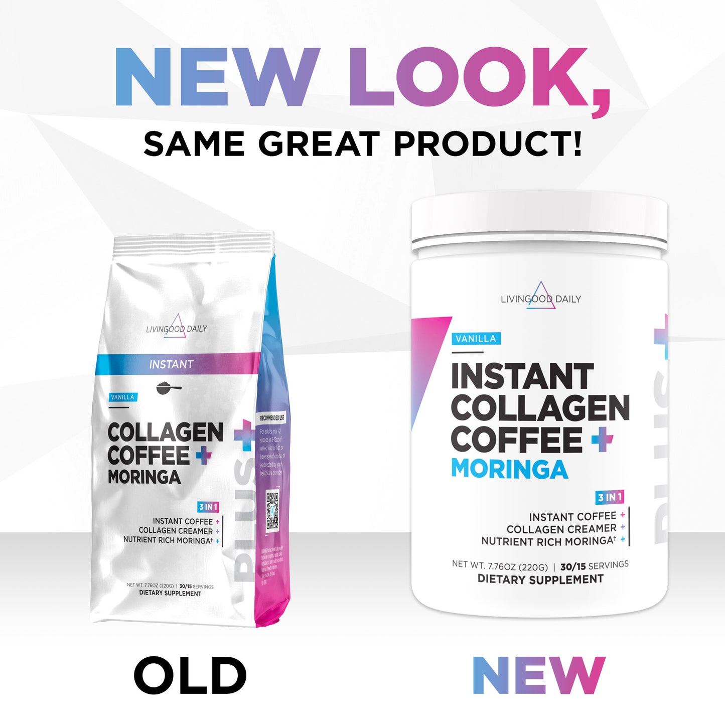 Livingood Daily Instant Collagen Coffee + Moringa (Vanilla) - (3-Pack)