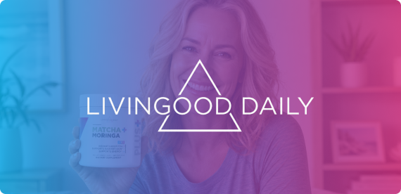 Woman holding Livingood Daily Matcha + Moringa product