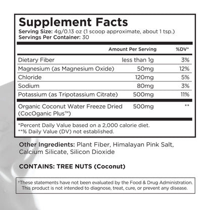 Supplement Nutrition Label Dietary Fiber Magnesium Organic Coconut Water Ingredients Allergen Warning