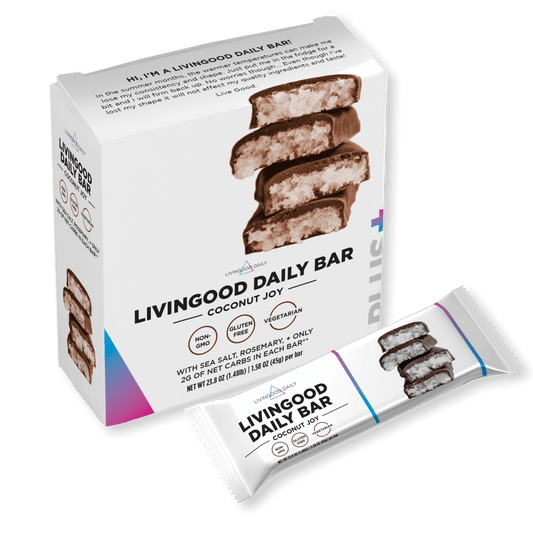 Front of Coconut Joy Bar with Sea Salt, Rosemary, and only 2G of Net Carbs in each bar