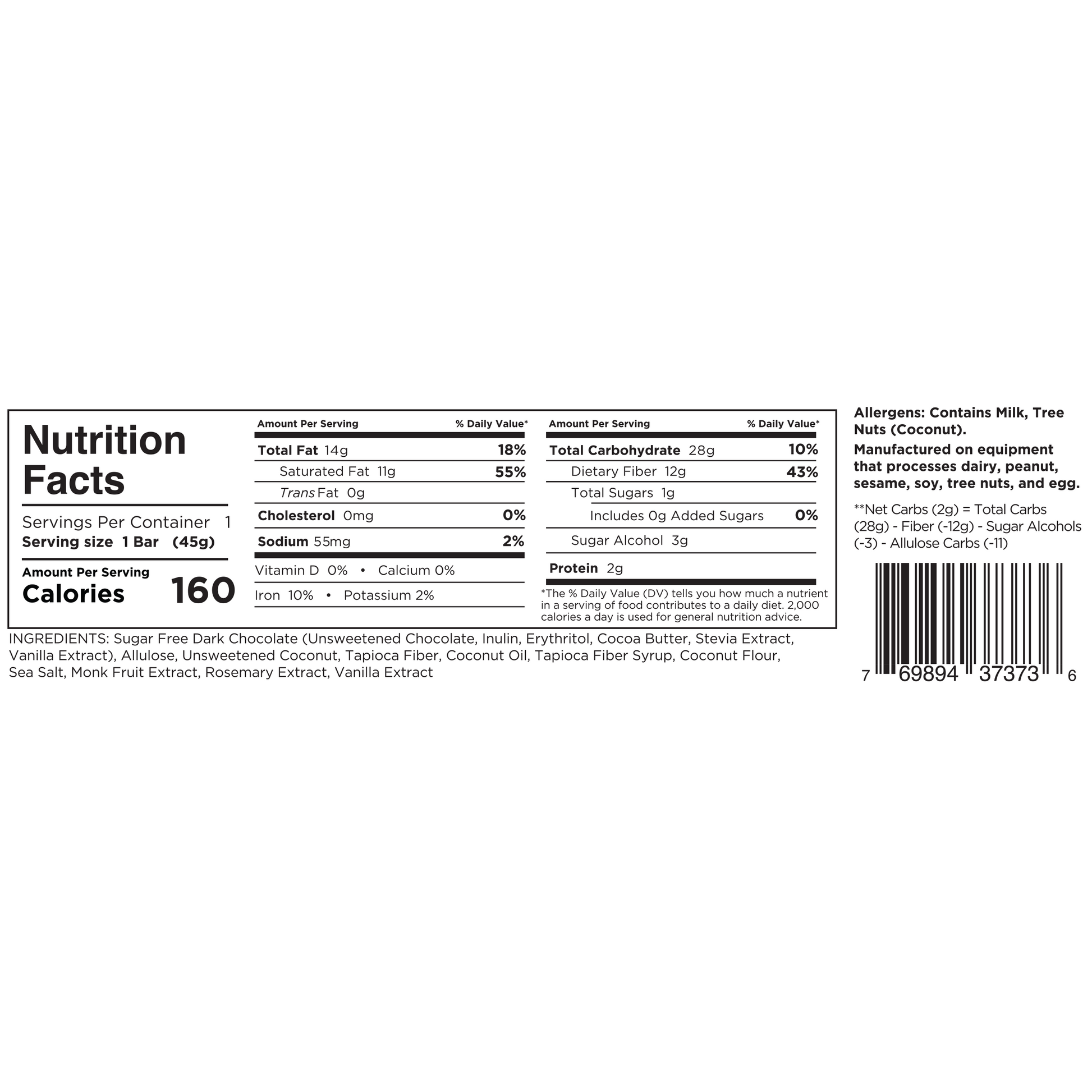 nutrition facts label sugar-free dark chocolate bar barcode.ingredients allergens