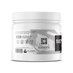 Unflavored electrolyte powder supplement container with essential minerals and QR code.