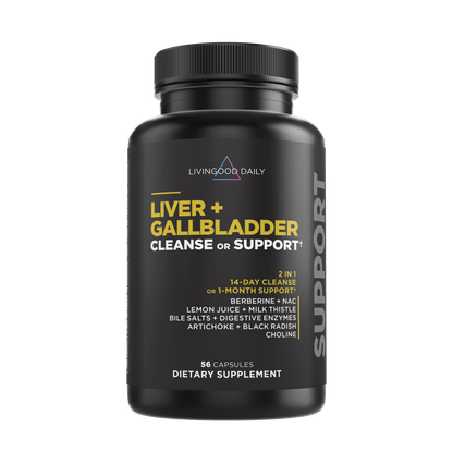 Liver and gallbladder support dietary supplement bottle with ingredients listed