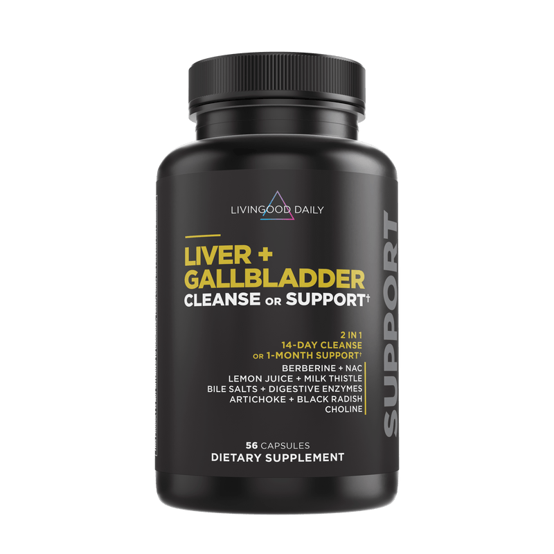 Liver and gallbladder support dietary supplement bottle with ingredients listed