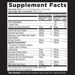 Supplement facts label showing serving size, ingredients, and daily values