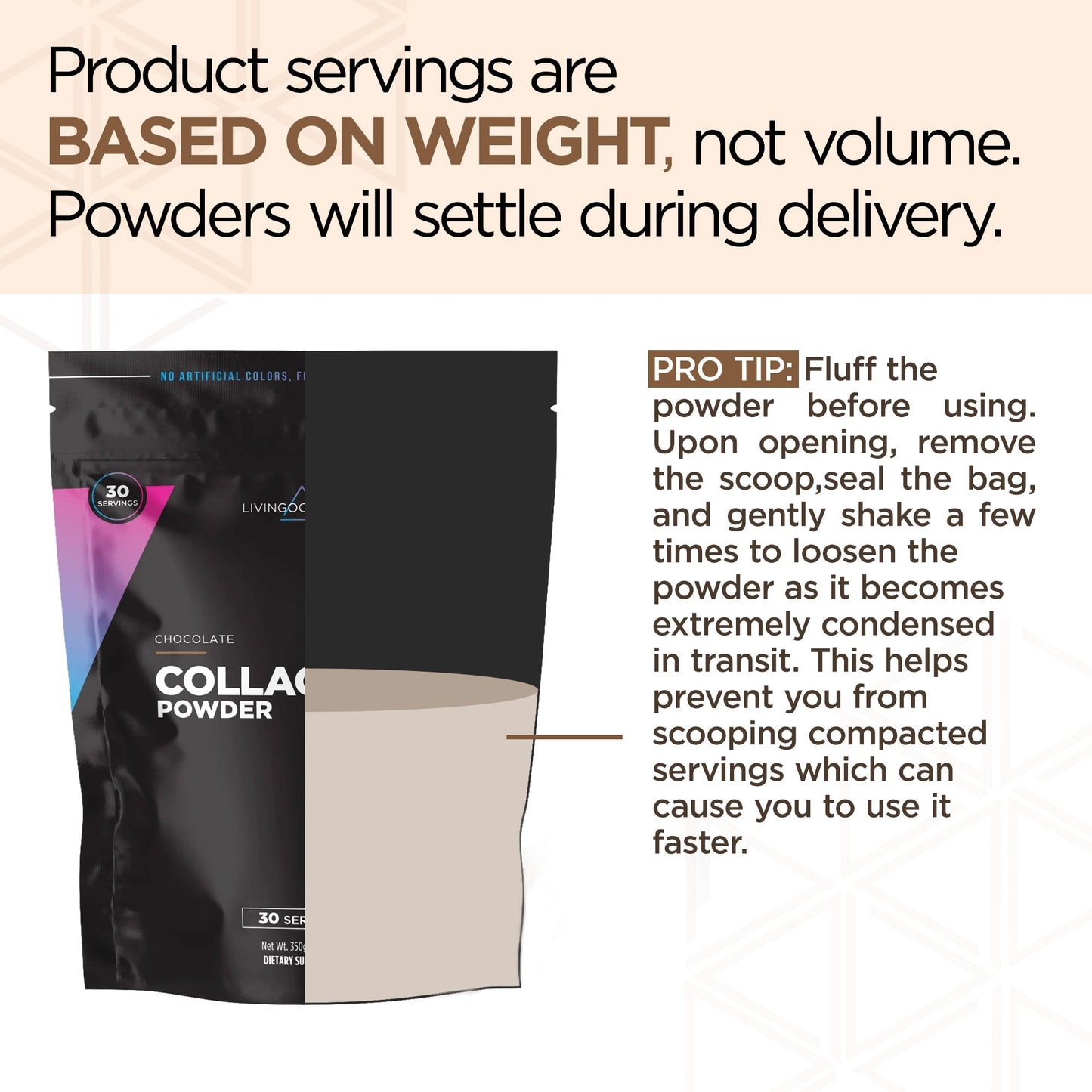 collagen powder chocolate flavor product packaging with usage instructions