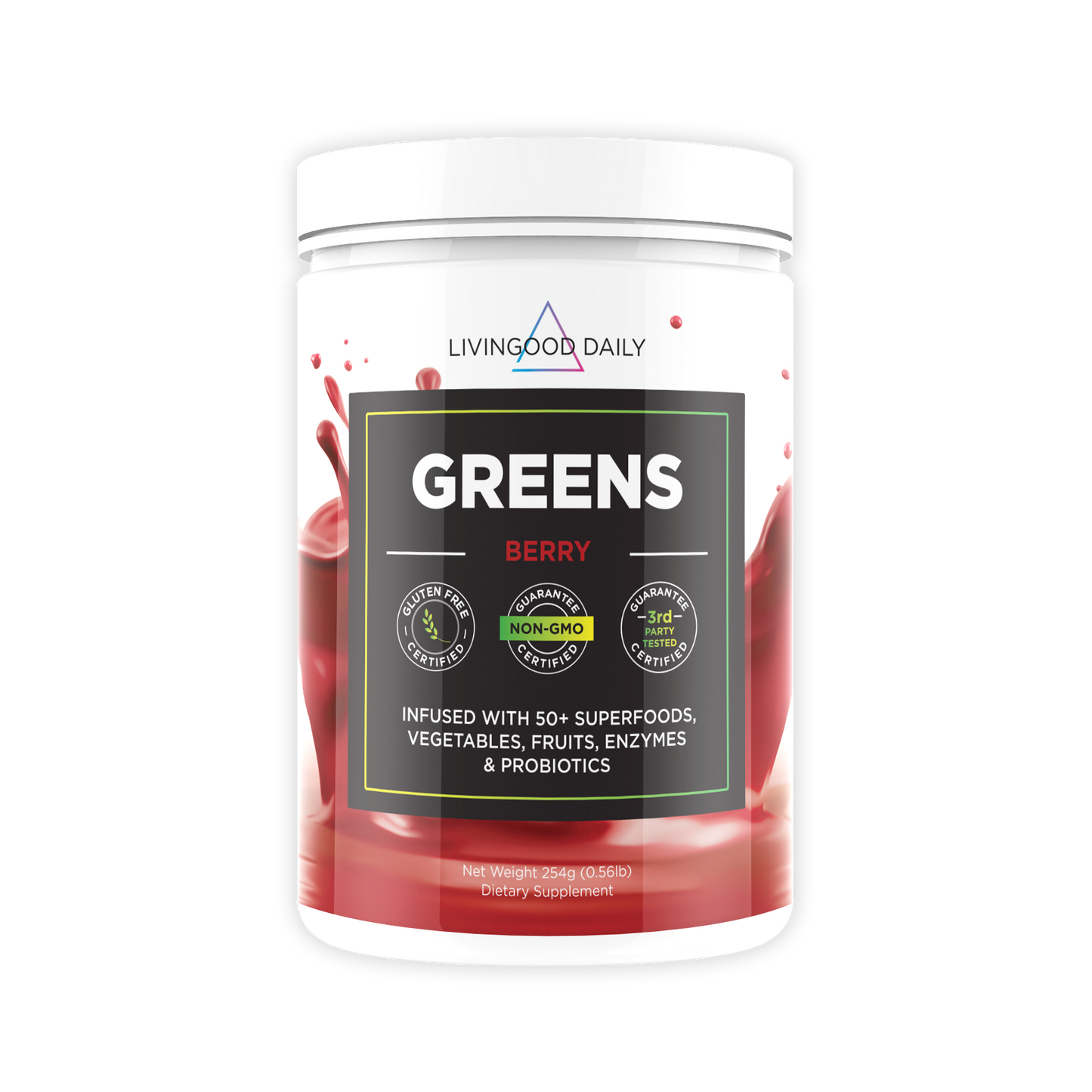 Livingood Daily Greens Berry Supplement Jar Infused with Superfoods Vegetables Fruits Enzymes Probiotics