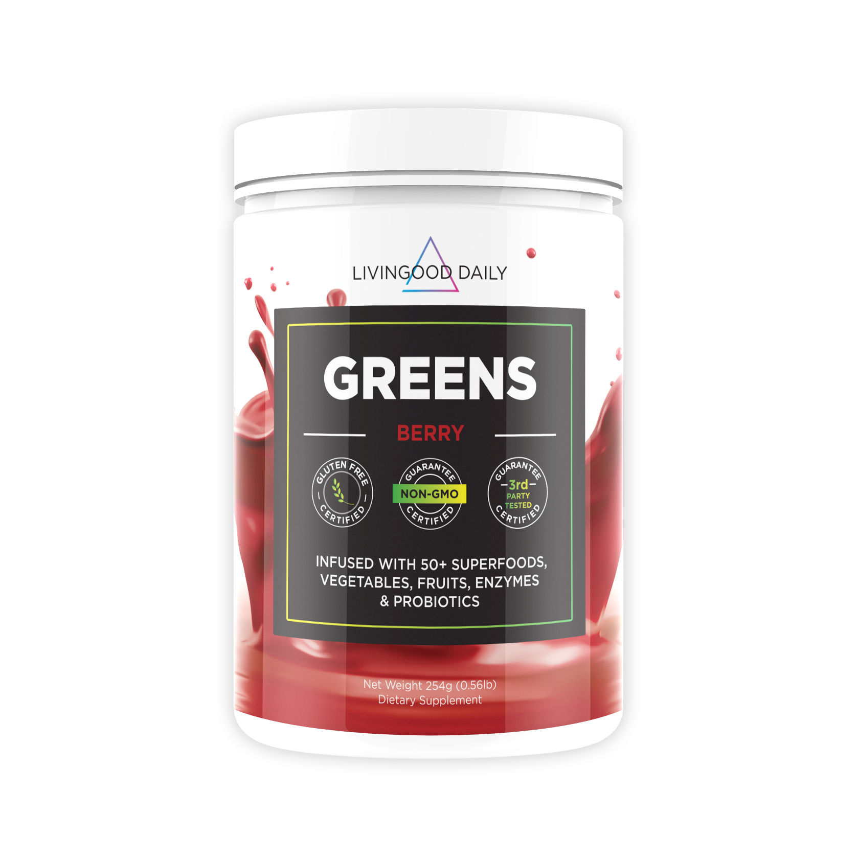 Livingood Daily Greens Berry Supplement Jar Infused with Superfoods Vegetables Fruits Enzymes Probiotics