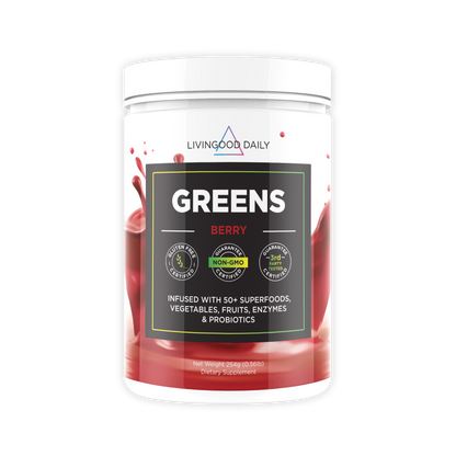 Livingood Daily Greens Berry Supplement Jar Infused with Superfoods Vegetables Fruits Enzymes Probiotics