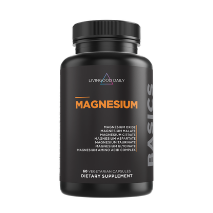 Front of dietary support supplement Magnesium with Oxide, Malate, and Amino Acid Complex plus other benefits in 60 vegetarian capsules