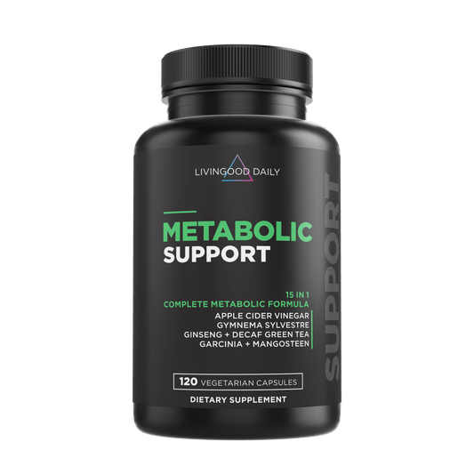 Livingood Daily Metabolic Support supplement bottle with vegetarian capsules