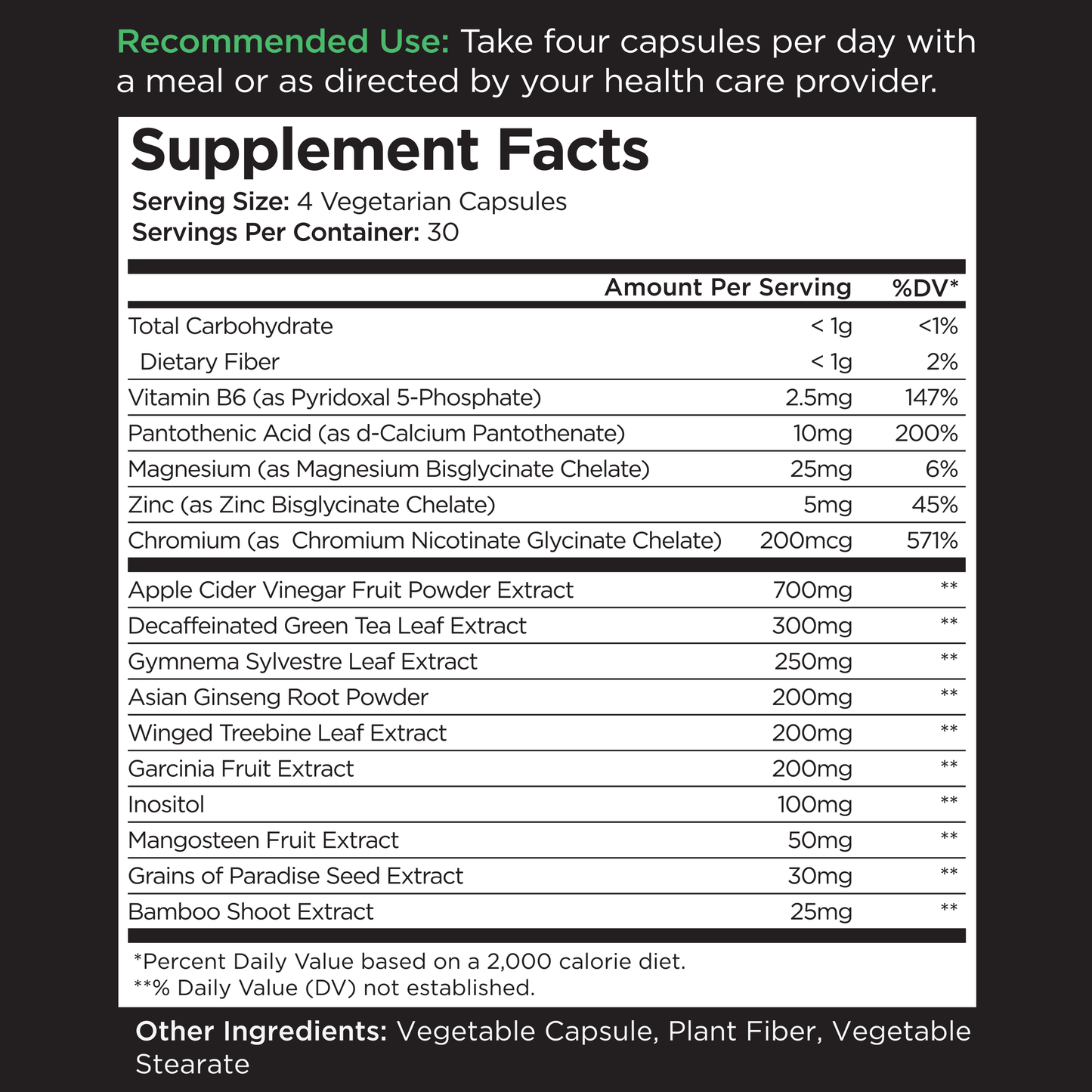 nutritional supplement facts label ingredients list dietary information