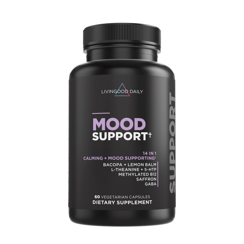 Livingood Daily Mood Support dietary supplement bottle with vegetarian capsules