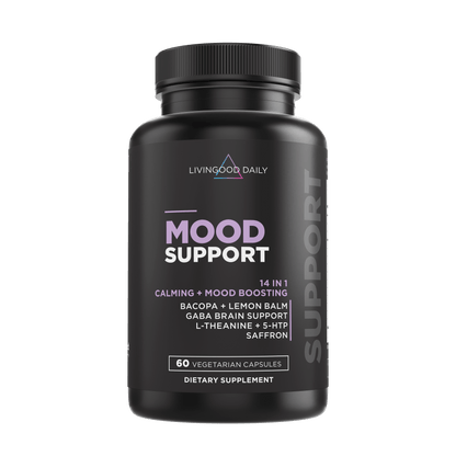 Livingood Daily Mood Support supplement bottle with vegetarian capsules