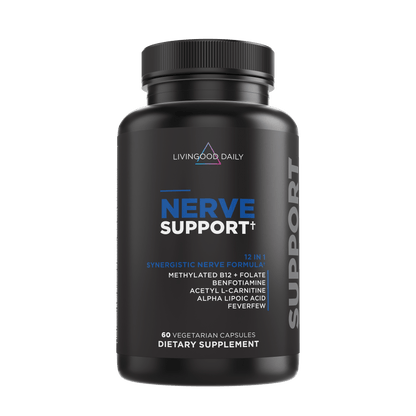 Livingood Daily Nerve Support dietary supplement bottle with ingredients 