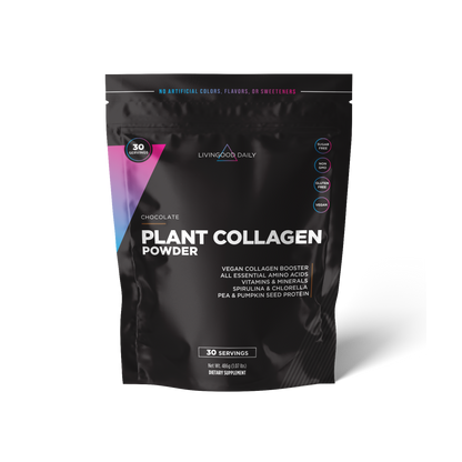 Chocolate flavor Livingood Daily Plant Collagen Powder supplement package