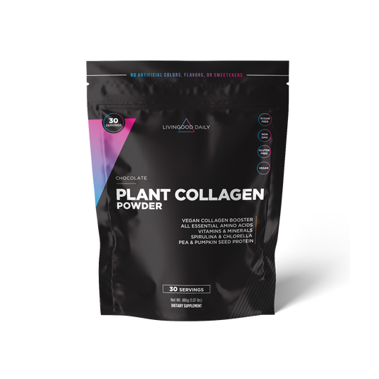 Chocolate flavor Livingood Daily Plant Collagen Powder supplement package