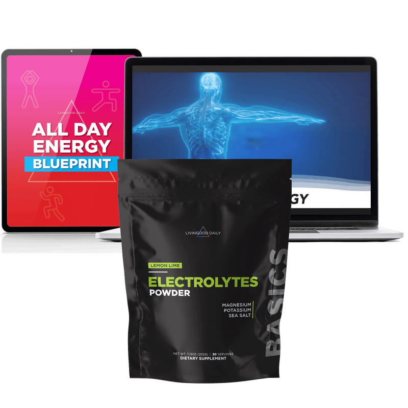 All Day Energy Blueprint, Electrolytes Powder Supplement, Digital Tablet, Laptop Display, Dietary Plan