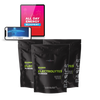 Electrolytes powder packets lemon lime flavor with All Day Energy Blueprint e-book and smartphone displaying x-ray of human torso