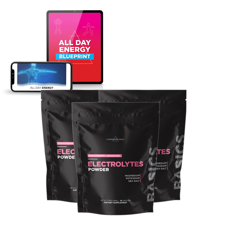 Energy supplement packets smartphone tablet All Day Energy Blueprint Strawberry Lemonade Electrolytes Powder.