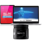 energy supplement electrolytes powder laptop screen digital blueprint human body energy concept
